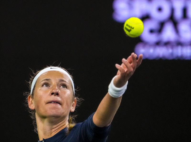 Belarusian Victoria Azarenka, shown here serving against Qinwen Zheng on March 7, 2025 at the BNP Paribas Open, has been a vocal advocate of of the WTA's Maternity Fund Program.