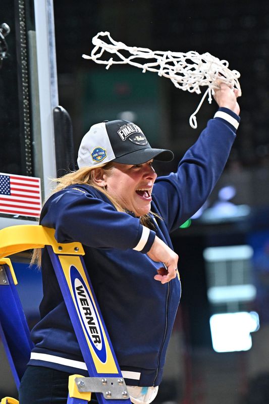 Mar 30, 2025; Spokane, WA, USA; UCLA Bruins head coach Cori Close celebrates after a Elite 8 NCAA Tournament basketball game against the LSU Lady Tigers at Spokane Arena. Mandatory Credit: James Snook-Imagn Images