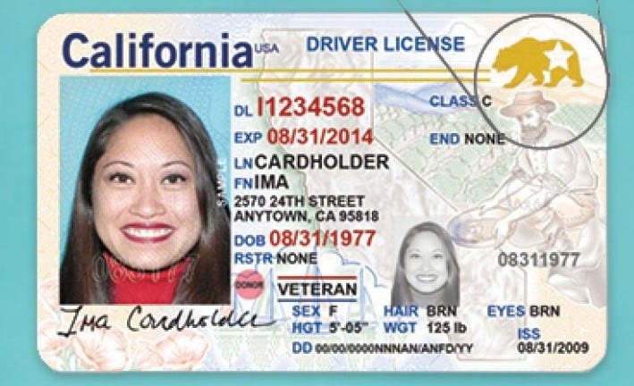 A sample of a California REAL ID driver license.