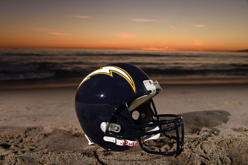 San Diego Chargers navy blue helmet (1988-2006) at Santa Monica State Beach. NFL owners voted 30-2 to allow Rams owner Stan Kroenke (not pictured) to move the St. Louis Rams to Los Angeles for the 2016 season. Mandatory Credit: Kirby Lee-USA TODAY Sports