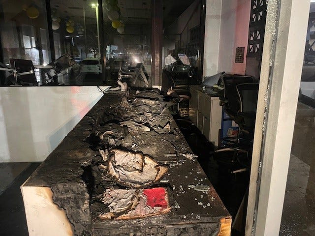 Fire struck a Kia auto dealership in Ventura on May 8. Firefighters found a fire burning in an office at the dealership in the 6400 block of Auto Center Drive.