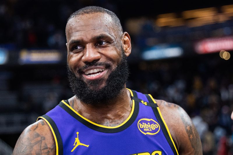Mar 26, 2025; Indianapolis, Indiana, USA; Los Angeles Lakers forward LeBron James (23) after the game against the Indiana Pacers at Gainbridge Fieldhouse. Mandatory Credit: Trevor Ruszkowski-Imagn Images