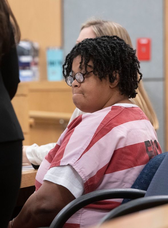 Tina Brown appears before Circuit Court Judge Gary Bergosh on Wednesday, March 22, 2023, for a hearing to overturn her death sentence. Brown was found guilty of burning 19-year-old Audreanna Zimmerman alive, and according to the defense, the punishment should be thrown out after evidence of false testimony in her trial.