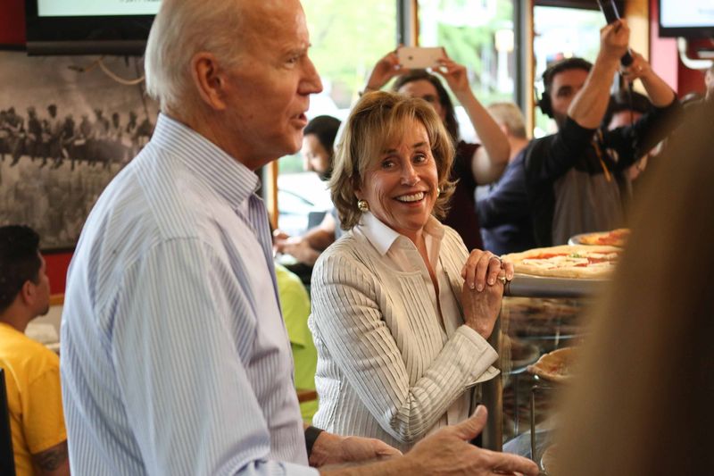 Joe Biden and his sister, Valerie Biden Owens, stop by Gianni's Pizza in Trolley Square in Wilmington in 2019.