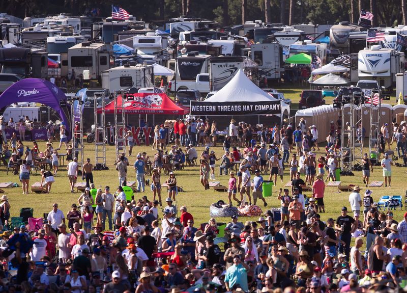 Thousands of people attended the first day the Rock the Country concert at Majestic Oaks Ocala in Reddick, Fla. Friday June 7, 2024. Gates opened at 3 p.m. and country music entertainers Sadie Bass, Gavin Adcock, Travis Tritt, Lynyrd Skynyrd and Kid Rock performed at the event. The concert continues Saturday with Trippp, Elvie Shane, Warren Zeiders, Brantley Gilbert and headliner Jason Aldean. [Doug Engle/Ocala Star Banner]2024