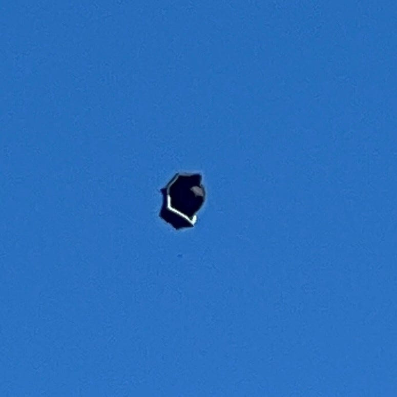 A morphing, moving object was observed high above Green Cove Springs, Florida, about 4 p.m. March 22, 2025. The object was hovering just west of U.S. 17 and south of Harbor Road, heading southeast. The black object made no noise and slowly spun and changed shapes.