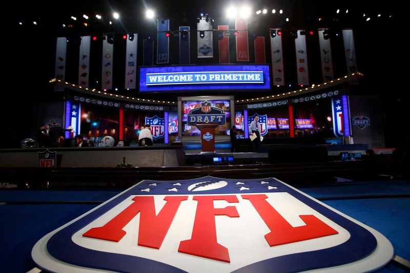A general view of the NFL shield logo and main stage before the 2013 NFL Draft at Radio City Music Hall on April 25, 2013 in New York.