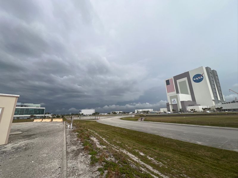 Storms roll into the Cape Canaveral area on the evening of March 30. The weather caused the scrub of the SpaceX Starlink 6-80 mission.