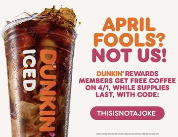 Dunkin' Donuts is giving out one million free coffees on Tuesday April 1, 2025.