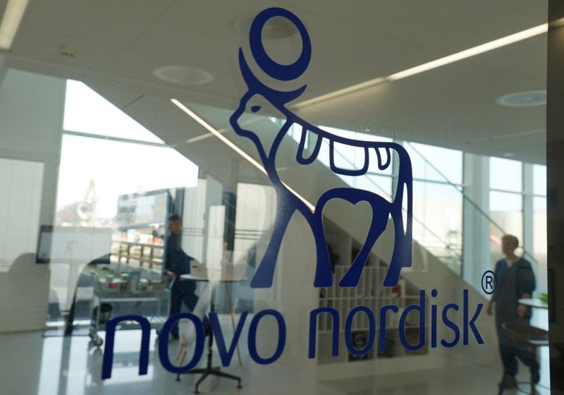 The logo of Danish drugmaker Novo Nordisk in their offices in Hillerod, Denmark, September 26, 2023. REUTERS/Tom Little