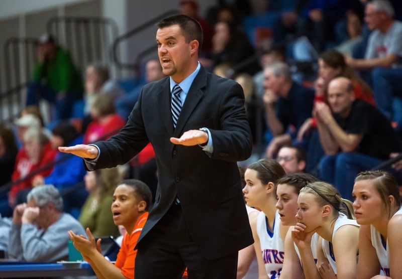 In this file photo, Riverton girls basketball head coach Matt Mead gives put instructions to his team as they take on Pleasant Plains during the first half of the Class 2A Riverton Regional title game at Riverton High School, Thursday, Feb. 7, 2013, in Riverton, Ill.
