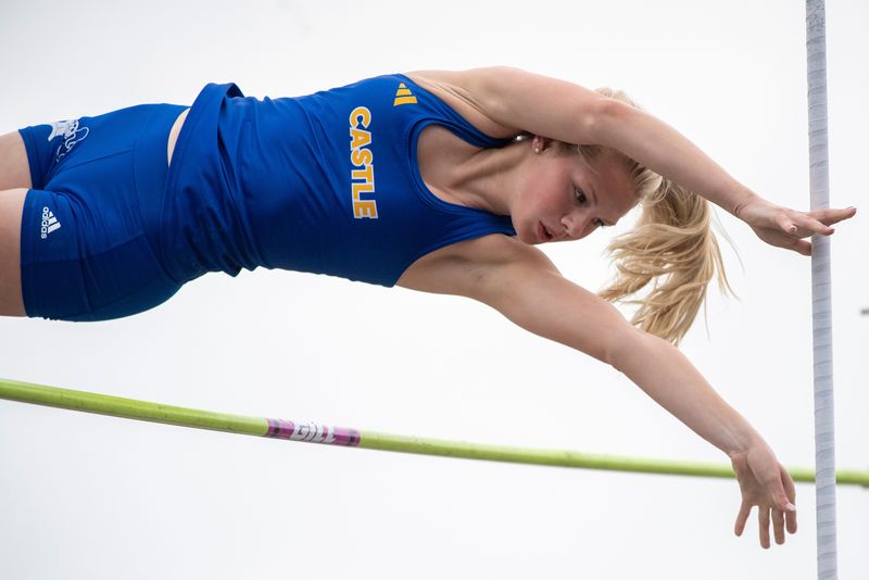 Castle's Elsie Krodel, seen here in 2024, was one of two individual winners for the Knights in the 2025 SIAC girls track & field championship. Castle defeated Jasper 128-125 for the team title.