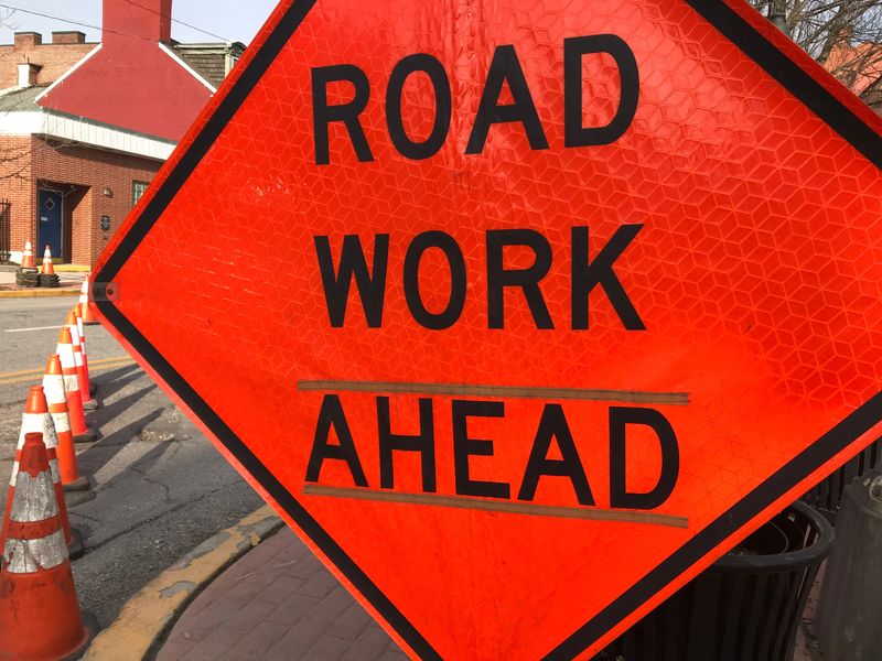 A roadwork ahead sign