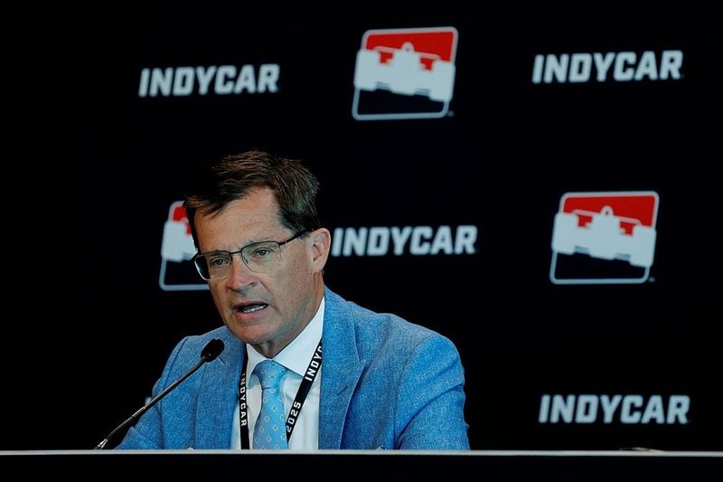 IndyCar president Doug Boles addresses the media Monday, May 19 in the wake of the series levying seious grid penalties, fines, suspensions and point-deductions from two Team Penske entries following the team's infractions found during pre-Fast 12 technical inspections.