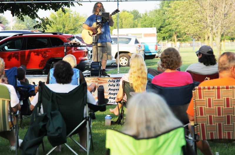 Scotty Butters, the second musician of the six week Entertainment Under the Stars concert series, played for a group of about 80 community members on Tuesday at Heritage Park, Coldwater.