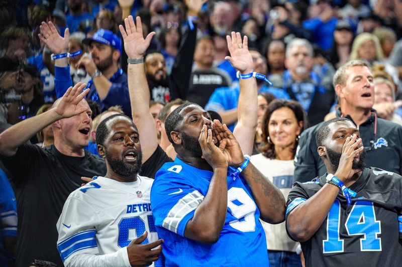 Detroit Lions fans cheer during the second half of the Detroit Lions season opener against the Los Angeles Rams at Ford Field in Detroit, on Sunday, Sept. 8. 2024.