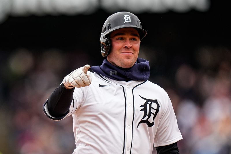 Detroit Tigers right fielder Kerry Carpenter (30) bats a 2-run home run against Chicago White Sox during the second inning at Comerica Park in Detroit on Saturday, April 5, 2025.