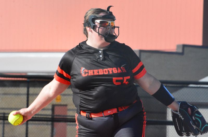 Cheboygan pitcher Avery Crawford delivers during game two of a softball doubleheader against Alpena at home on Wednesday.
