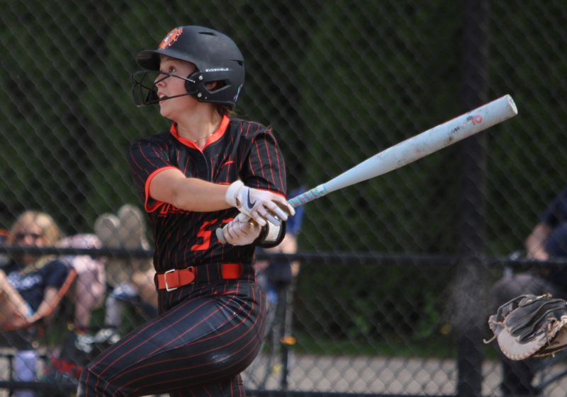 Brighton's Anna Minnick was 5-for-6 with two doubles three RBIs in a softball doubleheader split against Hartland Wednesday, May 7, 2025.