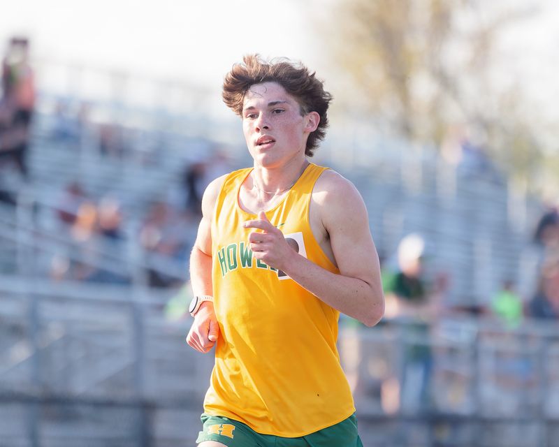 Howell's Jack McGregor won the 3,200-meter run during the KLAA track and field meet Saturday, May 10, 2025 at Hartland High School.