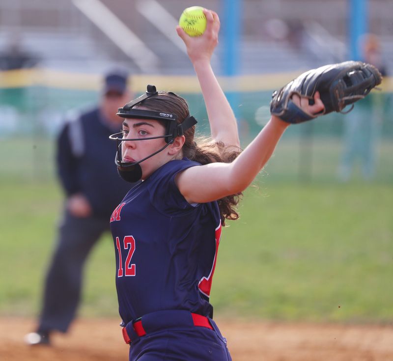 Roy C. Ketcham's Kayleigh Petrillo pitches during their game versus John Jay on March 31, 2025.