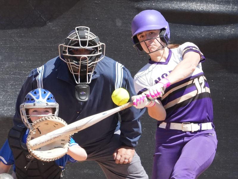 Clarkstown North's Marlee Levin connects during a game at Pearl River April 17, 2025. North won 10-5.