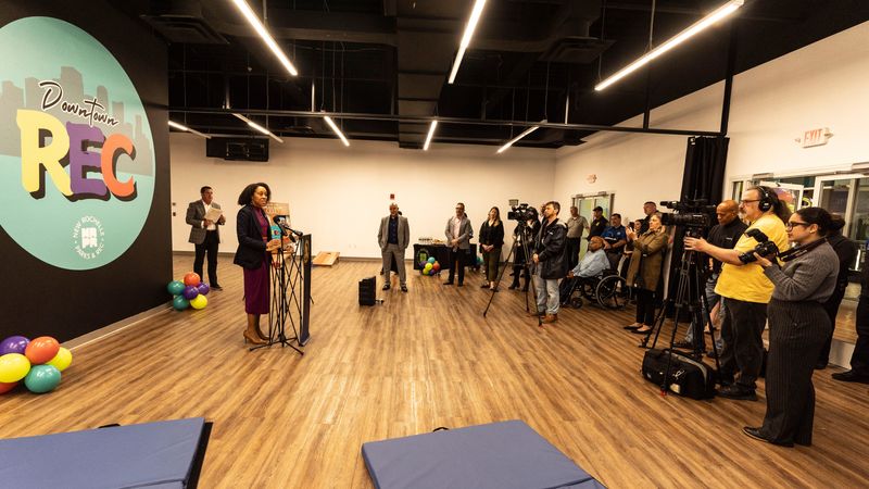 New Rochelle Mayor Yadira Ramos-Herbert speaks at the official opening of Downtown Rec, a new recreation center located at New Roc City May 5, 2025. The new city owned recreation center, run by the Dept. of Parks and Recreation, will feature events and programs from sports instruction and camps to interactive educational classes to youth dance sessions and more for families and children. It will also host programs for adults.