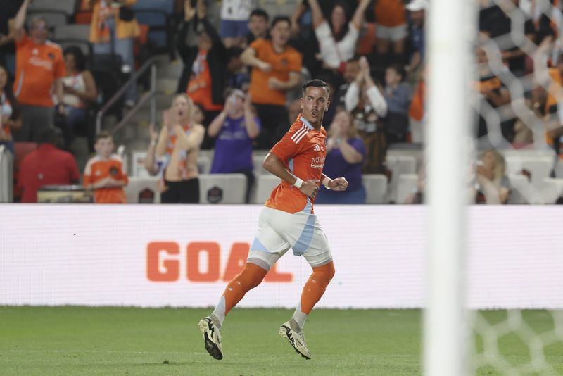 FILE PHOTO: Apr 19, 2025; Houston, Texas, USA; Houston Dynamo FC midfielder Amine Bassi (8) celebrates after scoring a goal during the first half against the Colorado Rapids at Shell Energy Stadium. Mandatory Credit: Troy Taormina-Imagn Images/File Photo