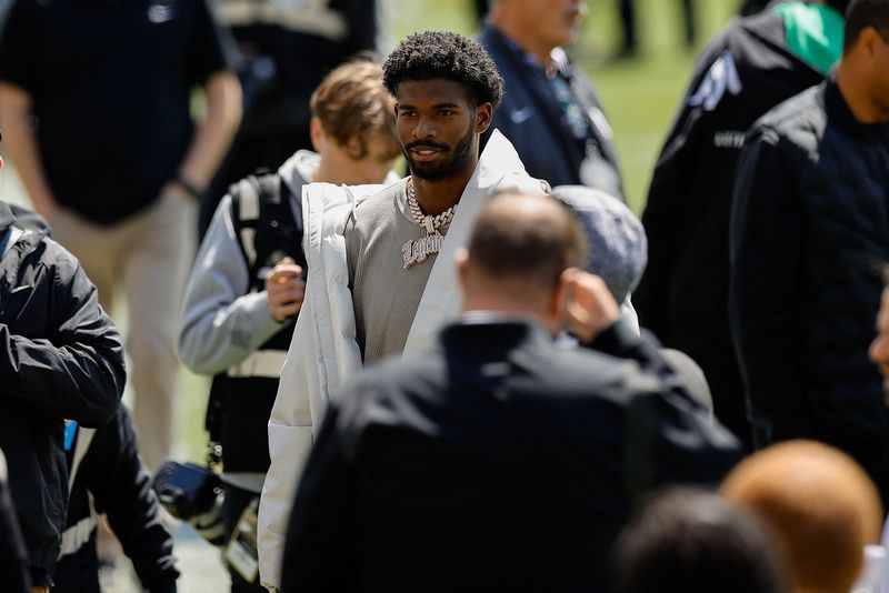 Apr 19, 2025; Boulder, CO, USA; Colorado Buffaloes former player Shedeur Sanders before the spring game at Folsom Field. Mandatory Credit: Isaiah J. Downing-Imagn Images/File Photo