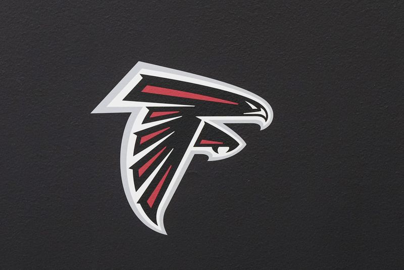 FILE PHOTO: Jun 3, 2024; Atlanta, GA, USA; An Atlanta Falcons logo in the media room before the start of Falcons OTA at the Falcons Training facility.  Dale Zanine-USA TODAY Sports/ File Photo