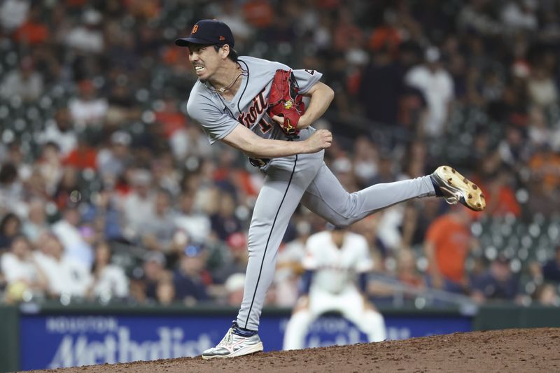 FILE PHOTO: Apr 29, 2025; Houston, Texas, USA; Detroit Tigers relief pitcher Kenta Maeda (18) delivers a pitch during the eighth inning against the Houston Astros at Daikin Park. Mandatory Credit: Troy Taormina-Imagn Images/File Photo