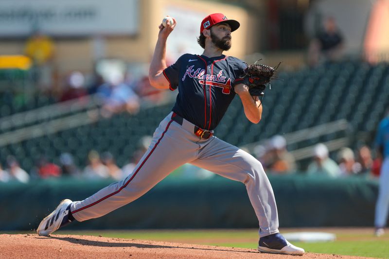 FILE PHOTO: Feb 28, 2025; Jupiter, Florida, USA; Atlanta Braves starting pitcher Ian Anderson (48) delivers a pitch against the Miami Marlins during the first inning at Roger Dean Chevrolet Stadium. Mandatory Credit: Sam Navarro-Imagn Images/File Photo