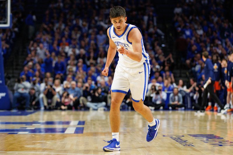 FILE PHOTO: Nov 9, 2024; Lexington, Kentucky, USA; Kentucky Wildcats guard Kerr Kriisa (77) points to center Amari Williams after Williams scores during the second half against the Bucknell Bison at Rupp Arena at Central Bank Center. Mandatory Credit: Jordan Prather-Imagn Images/File Photo