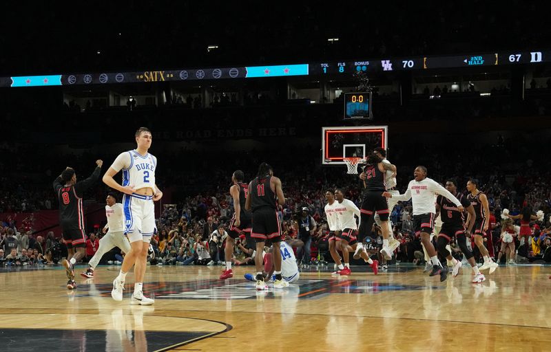 Apr 5, 2025; San Antonio, TX, USA; Duke Blue Devils forward Cooper Flagg (2) reacts after their loss to the Houston Cougars in the semifinals of the men's Final Four of the 2025 NCAA Tournament at the Alamodome. Mandatory Credit: Bob Donnan-Imagn Images/ File Photo