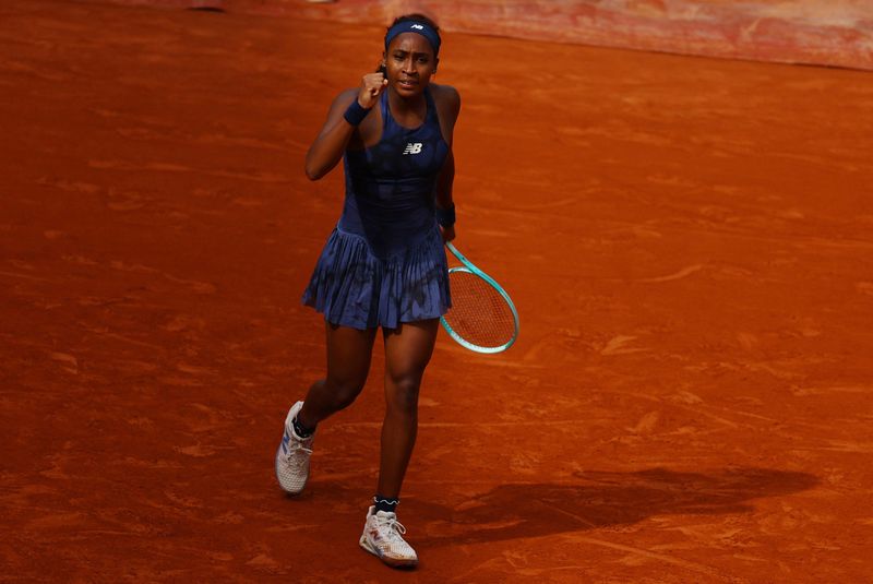 Tennis - French Open - Roland Garros, Paris, France - May 29, 2025 Coco Gauff of the U.S. celebrates winning her second round match against Czech Republic's Tereza Valentova REUTERS/Lisi Niesner