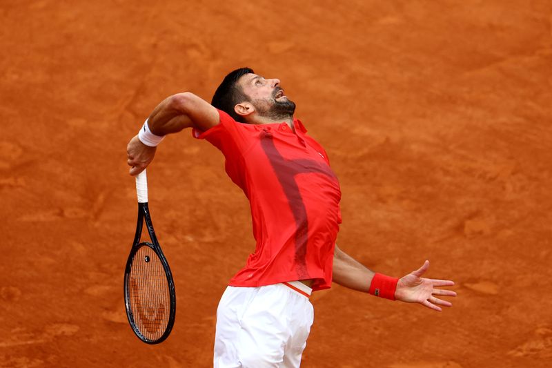 Tennis - French Open - Roland Garros, Paris, France - May 29, 2025 Serbia's Novak Djokovic in action during his second round match against France's Corentin Moutet REUTERS/Lisi Niesner