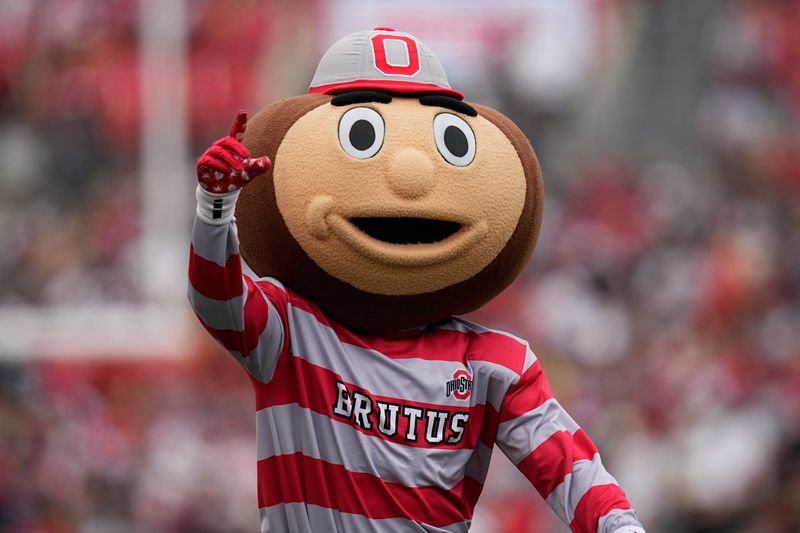 Aug 31, 2024; Columbus, OH, USA; Brutus walks across the field prior to the NCAA football game between the Ohio State Buckeyes and the Akron Zips at Ohio Stadium.