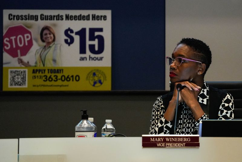 Cincinnati Public Schools Board of Education member Mary Wineberg at a board meeting in December 2024. Wineberg was the board's vice president in 2024.