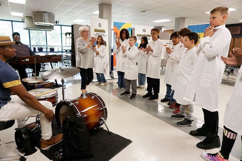 Students watch a demonstration during the Jazz Lab Mobile Pilot, a hands-on program combining music with STEM education. The program is offered by local nonprofit A Tribe for Jazz, which recently won an award for Outstanding Diversity Organization from Columbus Business First.