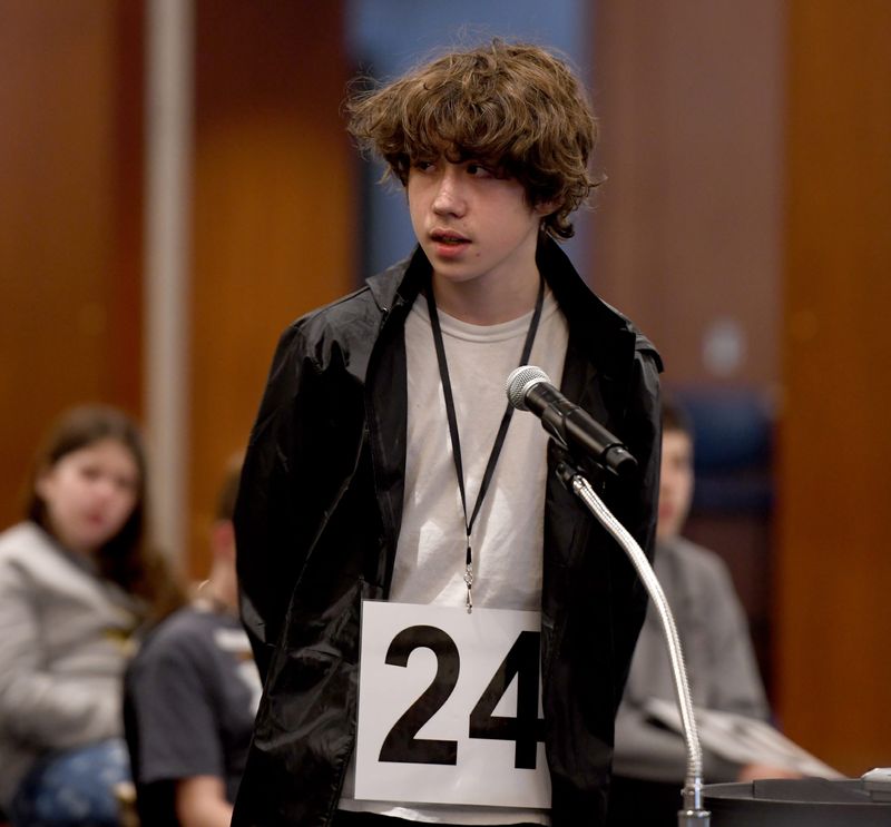 Blaze Blacketer, an Oakwood Middle School student, competes at the Canton Repository 79th Regional Final Spelling Bee at Kent State University at Stark. Saturday, March 01, 2025.