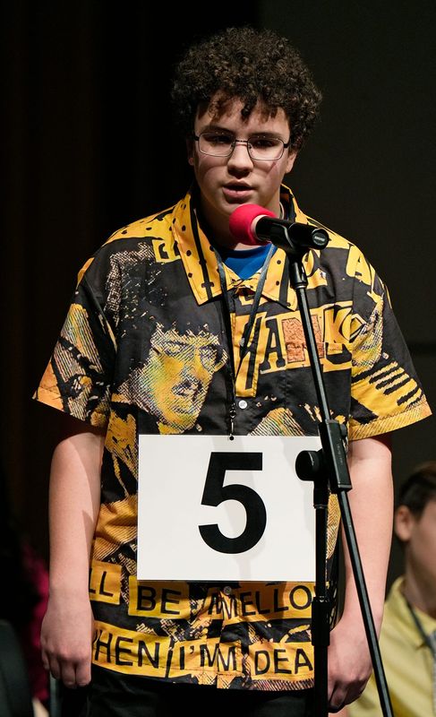 Zach Yeager of Chippewa Jr/Sr High in Doylestown participates in the 96th annual Akron Beacon Journal Regional Spelling Bee at the Akron Public Library on Saturday, March 15, 2025.