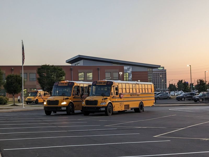 School buses in front of Princeton High School.