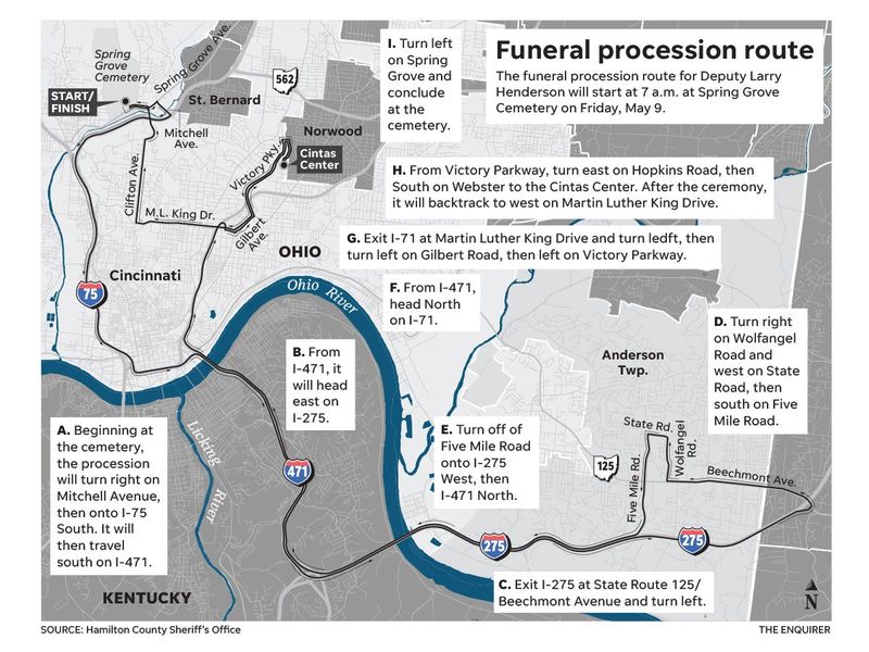 Funeral procession route for Deputy Larry Henderson