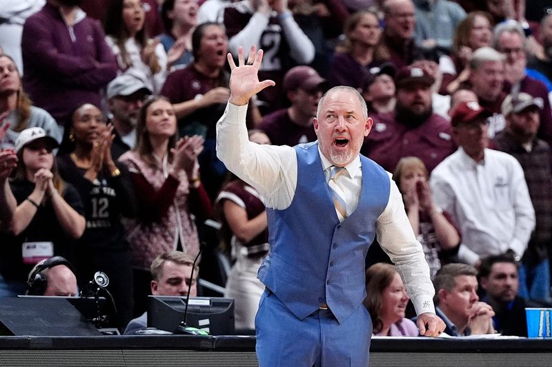 Texas A&M Aggies head basketball coach Buzz Williams reacts during an NCAA Tournament game in Denver. Williams is leaving the Aggies to lead the Maryland Terrapins in the Big Ten.