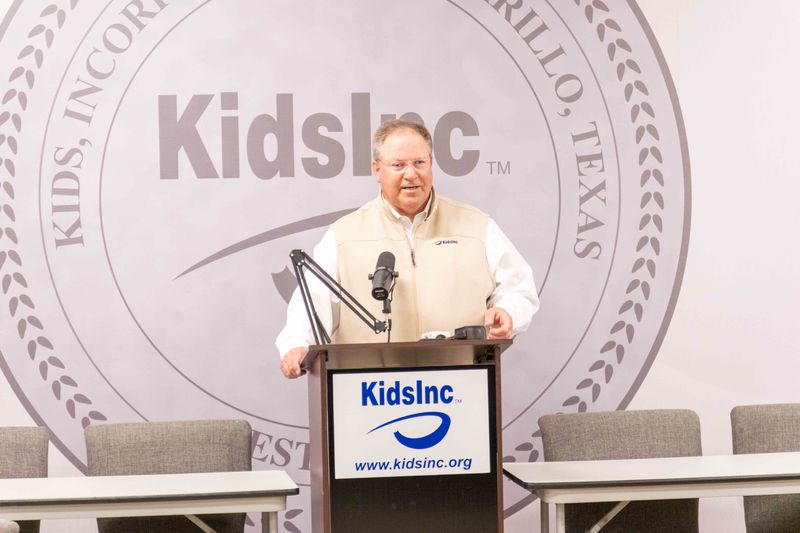President and CEO Jimmy Lackey of Kids Inc. speaks about the progress of its multi sport Rockrose Sports Complex Thursday at the Kids Inc. Warehouse in Amarillo.