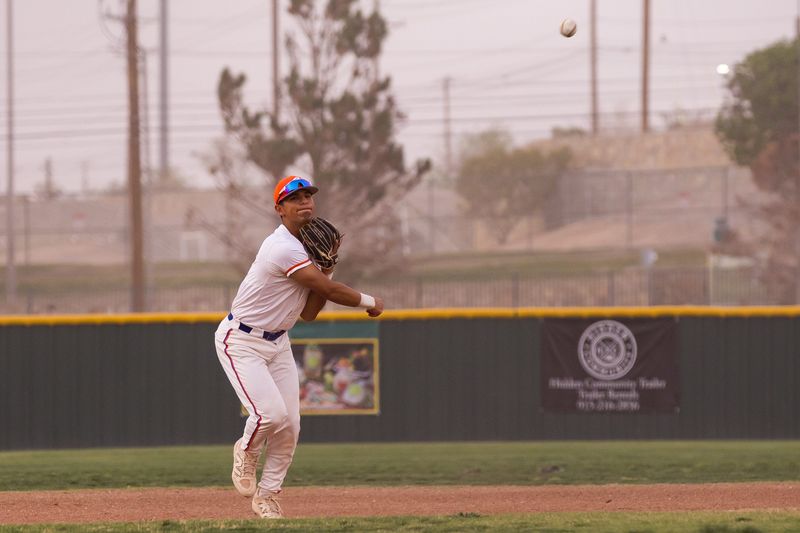 Canutillo’s Ian Melendez, who has committed to play college baseball for the Rice Owls, throws the ball during a District 1-5A baseball game against Chapin on April 17 at Canutillo High School.