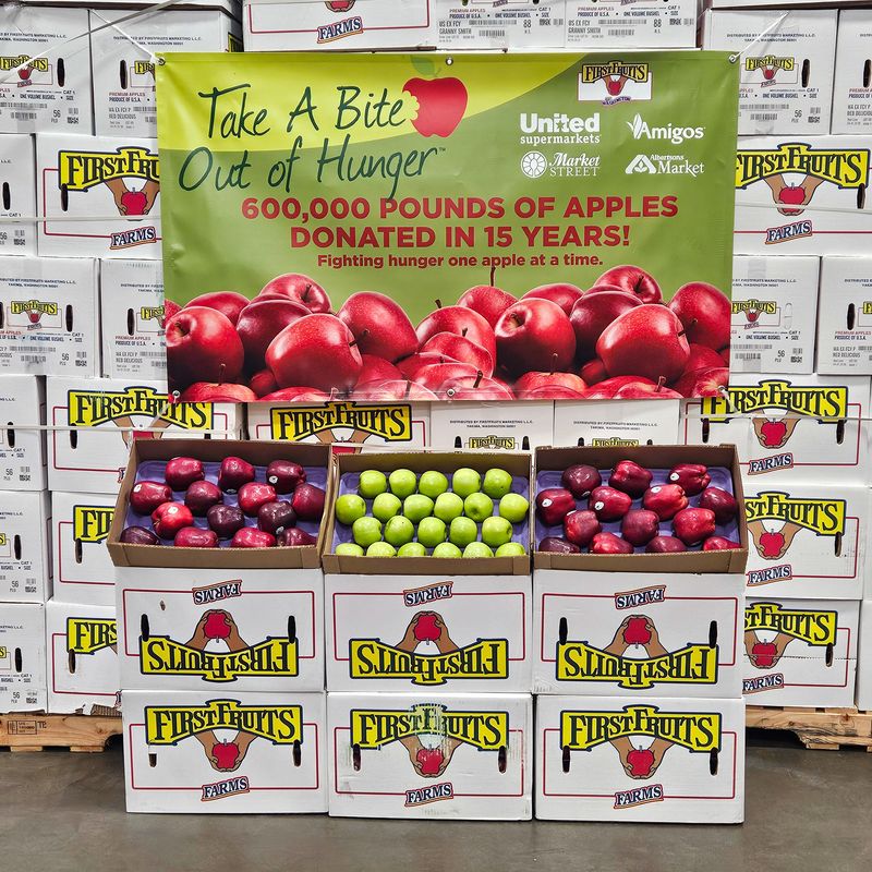 On May 6, The United Family donated 5,760 pounds of apples to the High Plains Food Bank as part of the Take a Bite Out of Hunger program, distributing 50,000 pounds of apples across Texas and New Mexico.