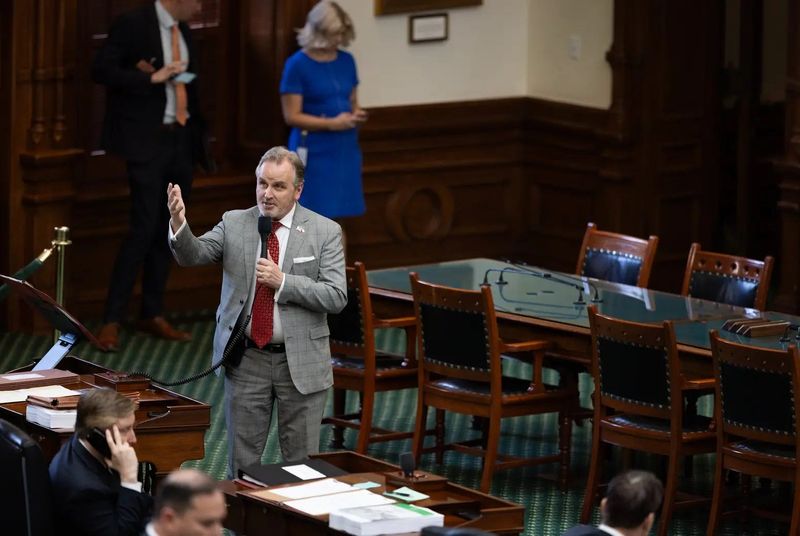 State Sen. Bryan Hughes, R-Mineola, speaks on the Senate floor on March 25, 2025.