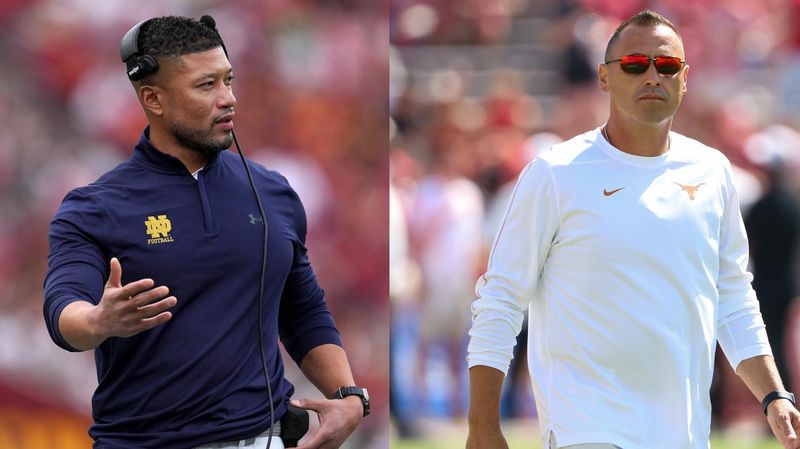 Notre Dame Fighting Irish coach Marcus Freeman and Texas coach Steve Sarkisian