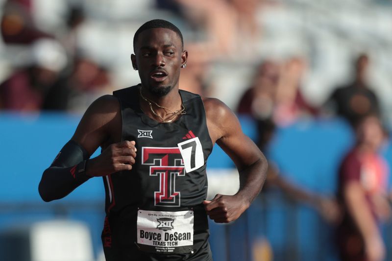 Texas Tech junior DeSean Boyce competes in the 400-meter prelims during the Big 12 Track and Field Championships at Rock Chalk Park in Lawrence, Kansas.